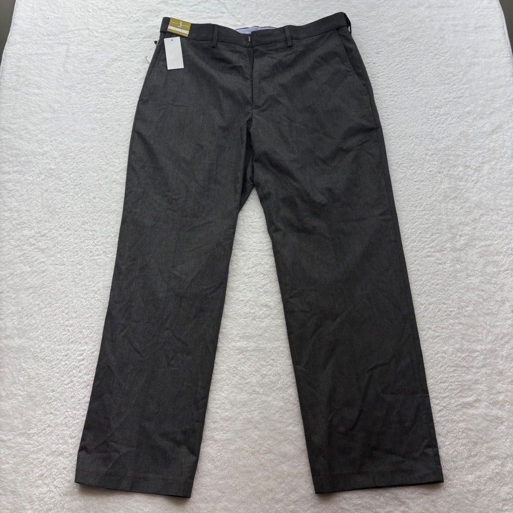J.M. Haggar Mens Classic Fit Flex Waist Diamond Weave Dress Pants Grey 36x30 NEW